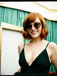 Stylish ginger sits alone in the ornate lobby of a vintage Art Deco movie theater
